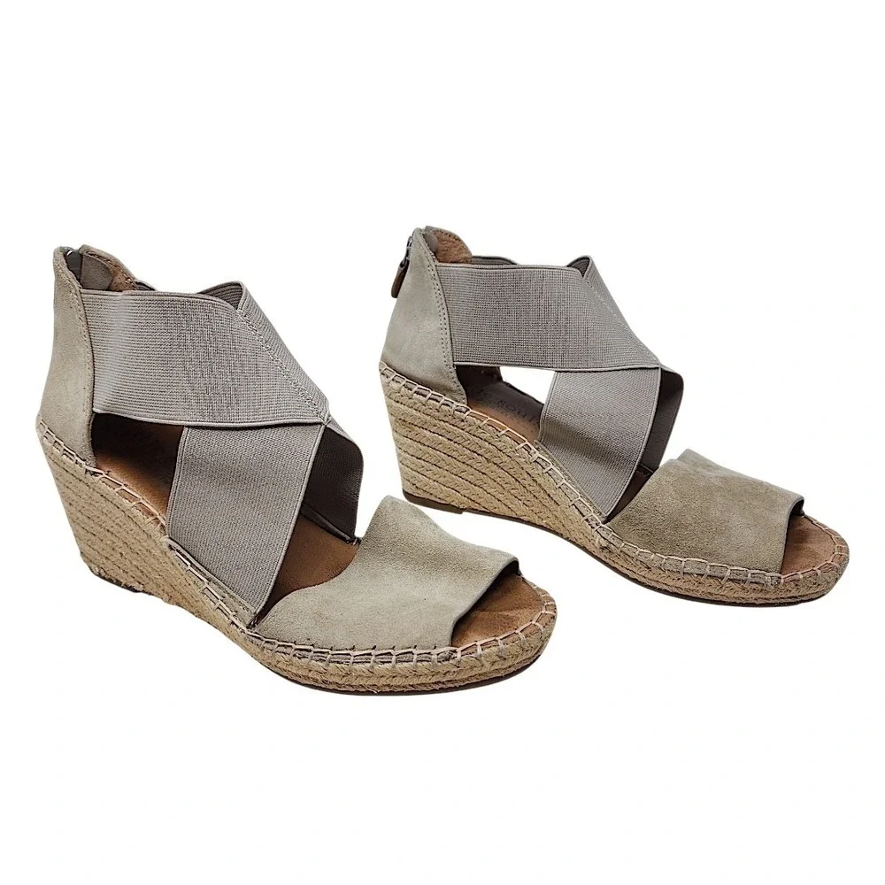 Gentle Souls Wedge Sandals 9 Womens‎ Taupe Colleen Espadrille Elastic Suede Boho